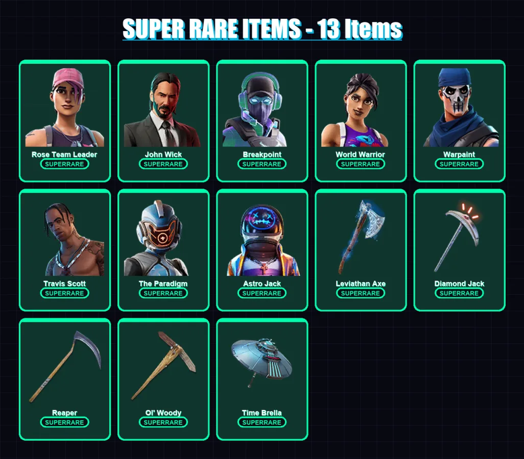 [PC/XBOX/PSN] | Rose Team Leader | John Wick | Breakpoint | World Warrior | Warpaint | 265 skin | 258 pickaxe | 181 emote | 136 glider | Lv2155