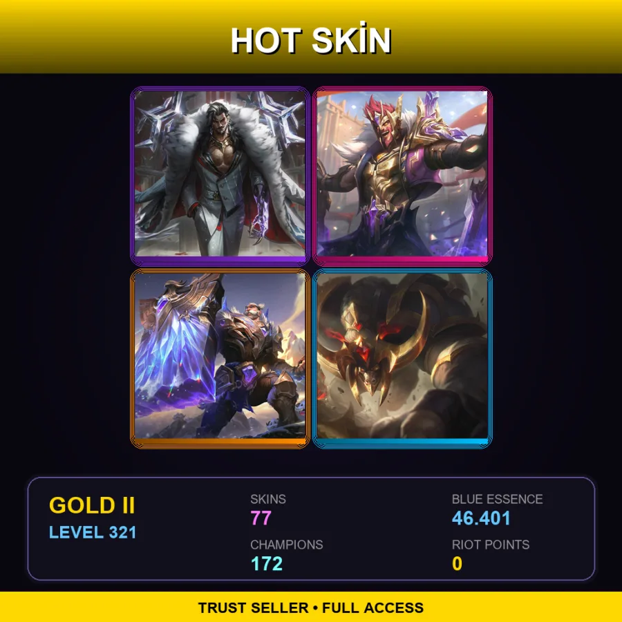 EUW | Lv321 | Gold II | 77 Skin | 172 Champ