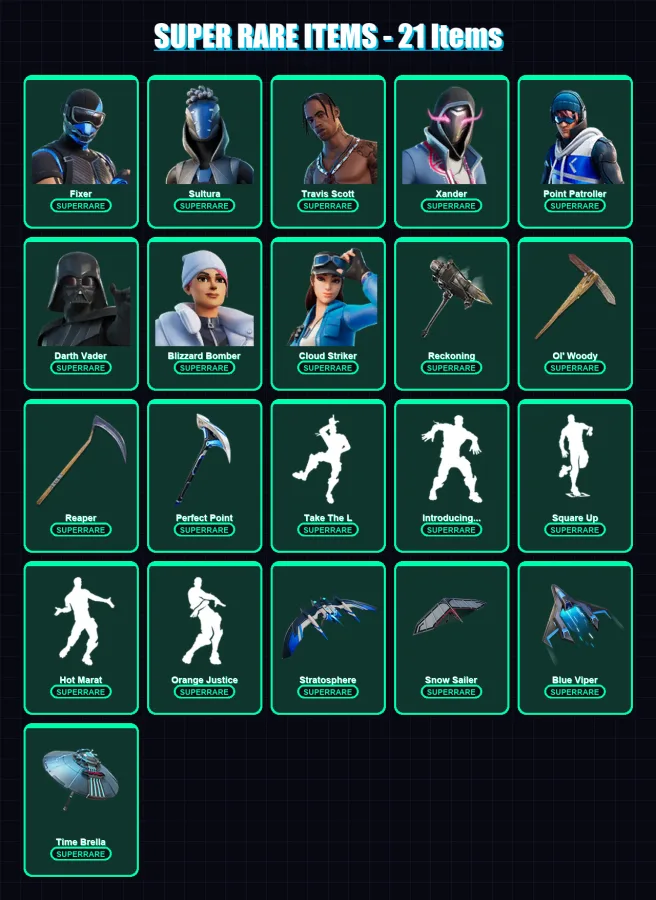 [PS4/PS5/PC] | Fixer | Sultura | Travis Scott | Xander | Point Patroller | 140 skin | 191 pickaxe | 143 emote | 172 glider | Lv2988