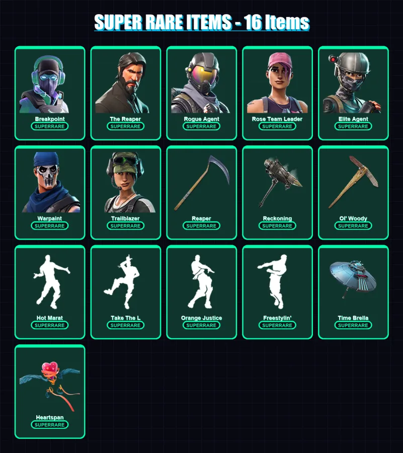 [PC/XBOX/PSN] | Breakpoint | The Reaper | Rogue Agent | Rose Team Leader | Elite Agent | 192 skin | 185 pickaxe | 144 emote | 136 glider | Lv1592