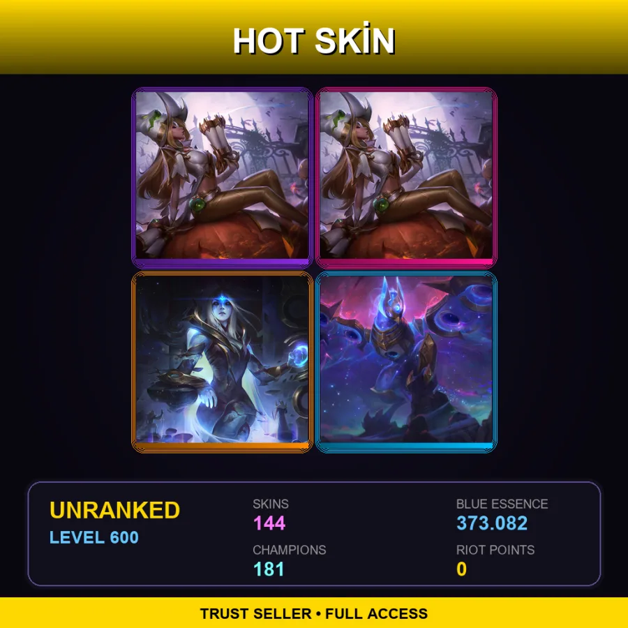 VN | Lv600 | Unranked | 144 Skin | 181 Champ