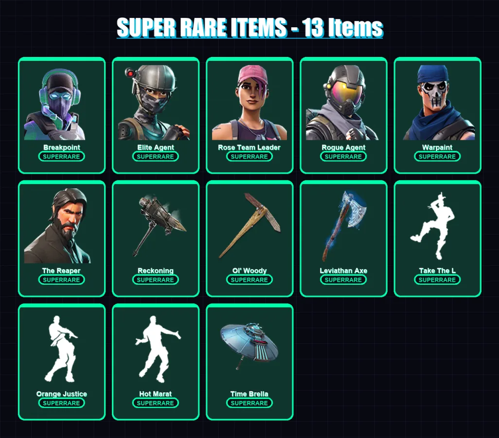 [PC] | Breakpoint | Elite Agent | Rose Team Leader | Rogue Agent | Warpaint | 146 skin | 131 pickaxe | 136 emote | 121 glider | Lv2238