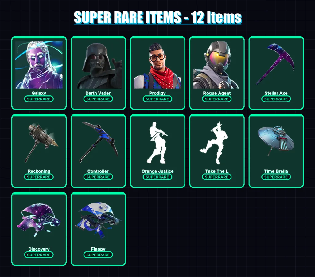 [PC] | Galaxy | Darth Vader | Prodigy | Rogue Agent | Drift | 74 skin | 58 pickaxe | 55 emote | 57 glider | Lv895