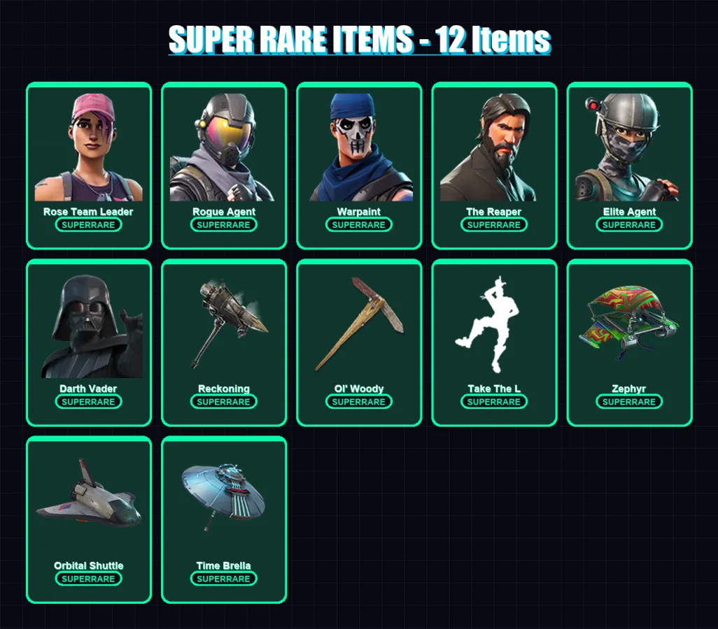 [PC/PSN] | Rose Team Leader | Rogue Agent | Warpaint | The Reaper | Elite Agent | 98 skin | 108 pickaxe | 122 emote | 104 glider | Lv1066