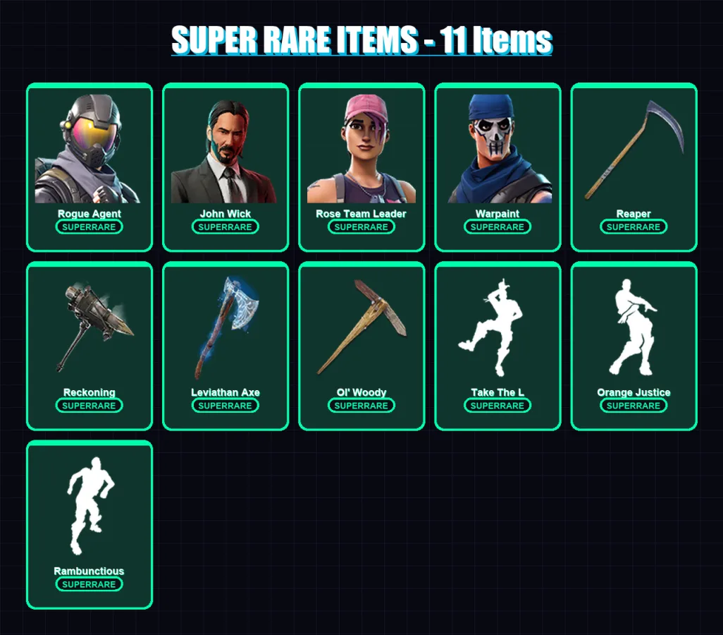 [PC/XBOX/PSN] | Rogue Agent | John Wick | Rose Team Leader | Warpaint | Love Ranger | 147 skin | 94 pickaxe | 138 emote | 87 glider | Lv1055