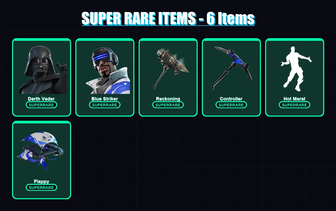 [PS4/PS5/XBOX/PC] | Darth Vader | Blue Striker | Ruin | Kymera | Blackheart | 163 skin | 174 pickaxe | 145 emote | 166 glider | Lv1878