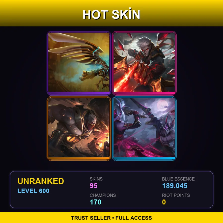 EUW | Lv600 | Unranked | 95 Skin | 170 Champ