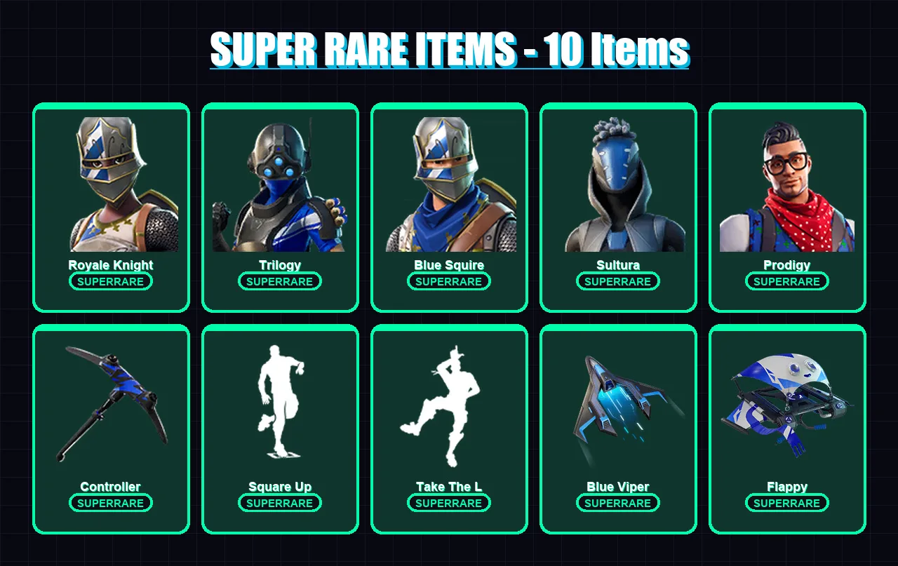 [PS4/PS5/XBOX/PC] | Royale Knight | Trilogy | Blue Squire | Sultura | Prodigy | 71 skin | 111 pickaxe | 73 emote | 94 glider | Lv1584