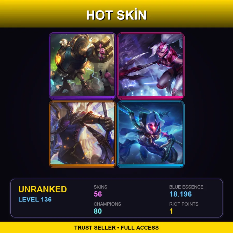 SG | Lv136 | Unranked | 56 Skin | 80 Champ — Unranked / Smurf League of Legends