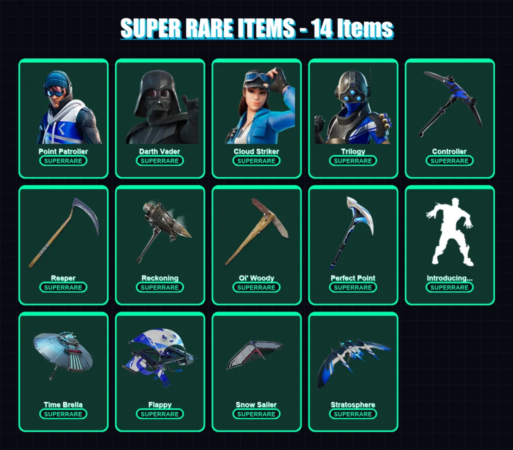 [PS4/PS5/XBOX/PC] | Point Patroller | Darth Vader | Cloud Striker | Trilogy | Kymera | 203 skin | 227 pickaxe | 200 emote | 188 glider | Lv2779 — Fortnite account