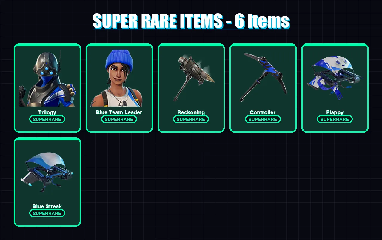[PS4/PS5/XBOX/PC] | Trilogy | Blue Team Leader | Midas | Calamity | Gear Specialist Maya | 31 skin | 28 pickaxe | 31 emote | 38 glider | Lv465