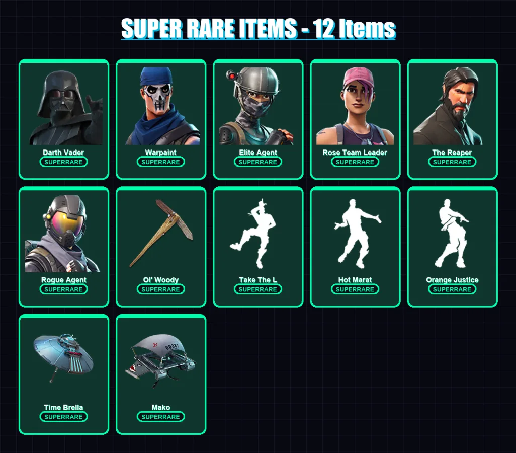 [PS4/PS5/XBOX/PC] | Darth Vader | Warpaint | Elite Agent | Rose Team Leader | The Reaper | 52 skin | 69 pickaxe | 55 emote | 76 glider | Lv1656