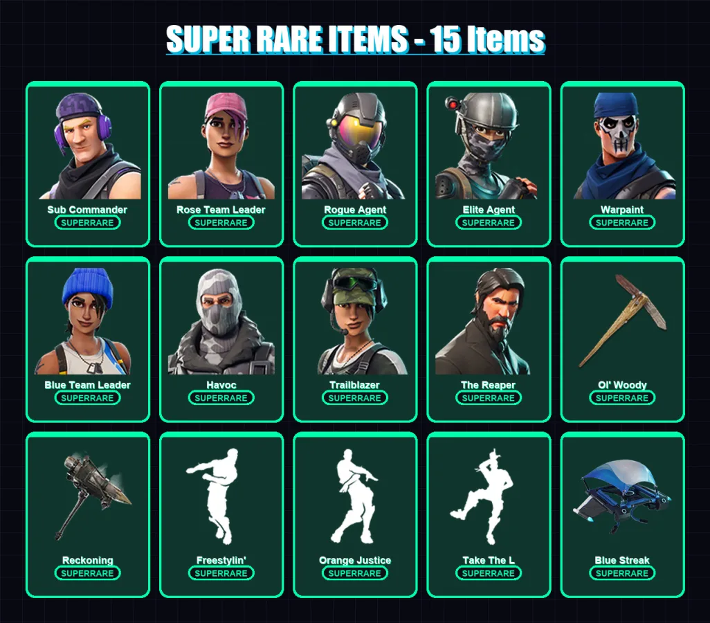 [PC/XBOX/PSN] | Sub Commander | Rose Team Leader | Rogue Agent | Elite Agent | Warpaint | 29 skin | 25 pickaxe | 21 emote | 25 glider | Lv320