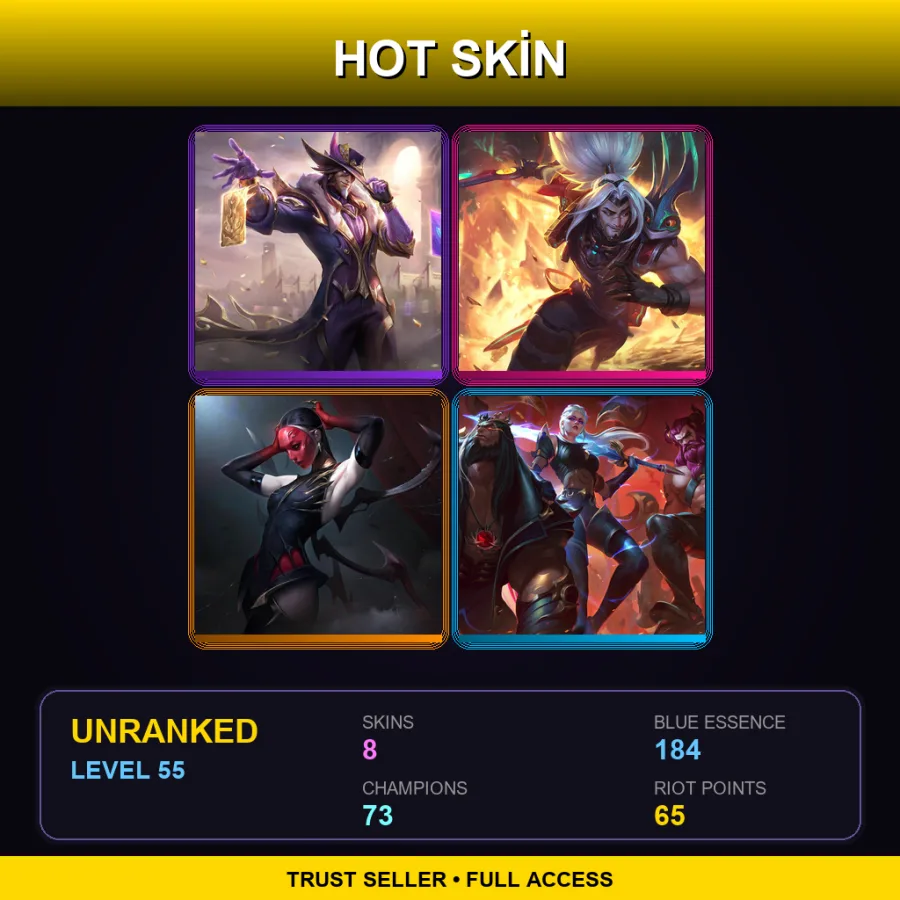 EUW | Lv55 | Unranked | 8 Skin | 73 Champ