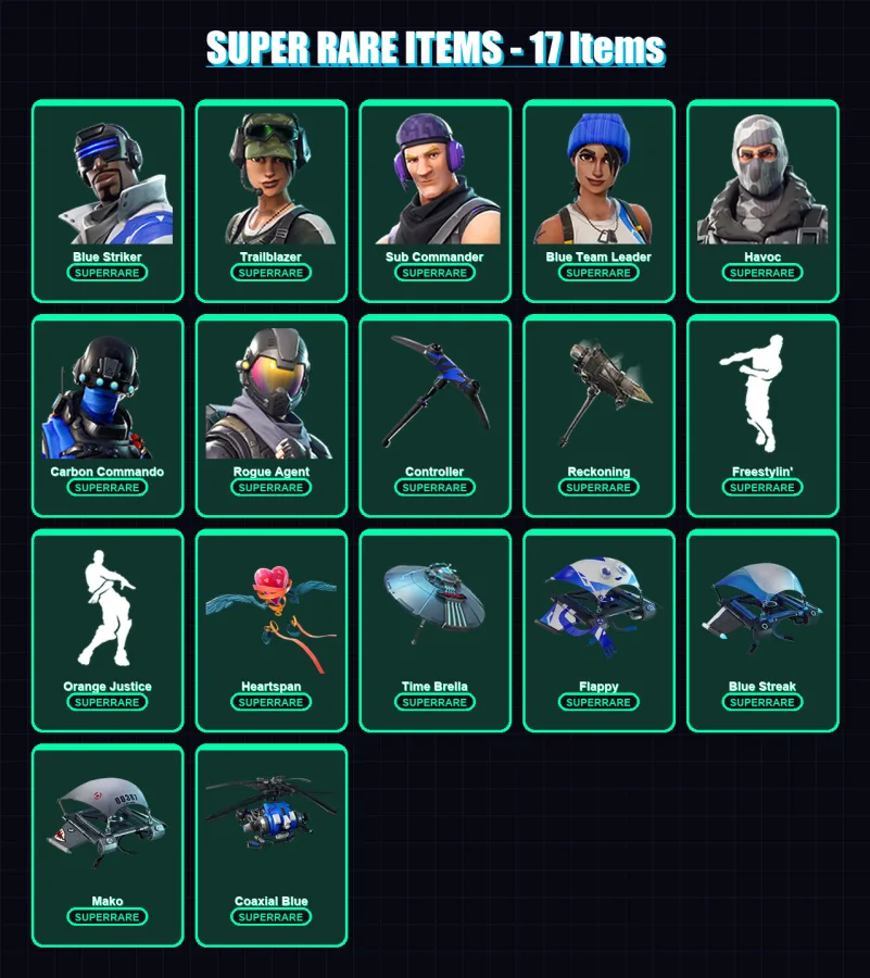 [PS4/PS5/XBOX/PC] | Blue Striker | Trailblazer | Sub Commander | Blue Team Leader | Havoc | 87 skin | 76 pickaxe | 68 emote | 89 glider | Lv973 — Fortnite account