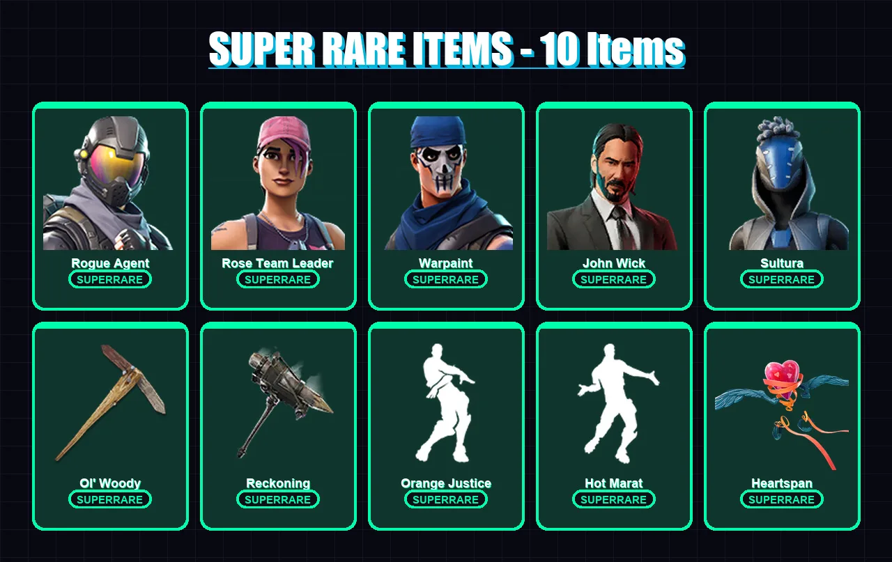 [PC] | Rogue Agent | Rose Team Leader | Warpaint | John Wick | Sultura | 81 skin | 76 pickaxe | 97 emote | 84 glider | Lv1272 — Fortnite account