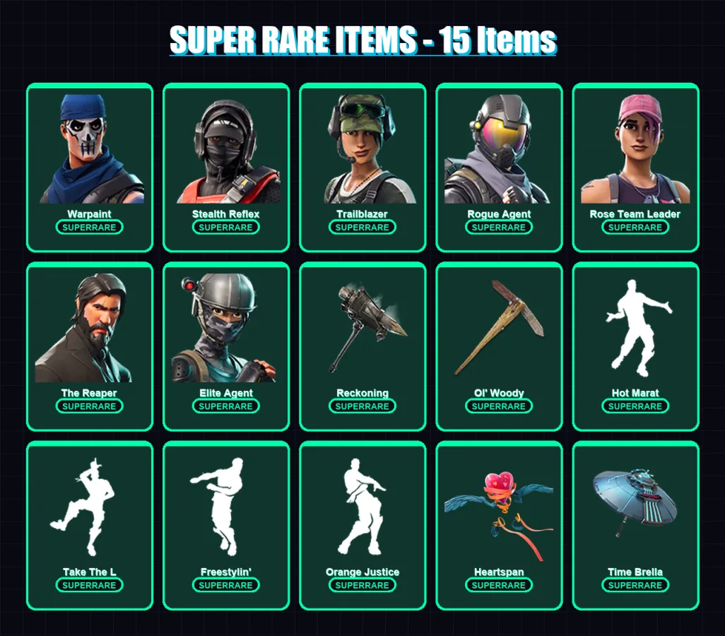 [PC/XBOX/PSN] | Warpaint | Stealth Reflex | Trailblazer | Rogue Agent | Rose Team Leader | 73 skin | 50 pickaxe | 62 emote | 57 glider | Lv638