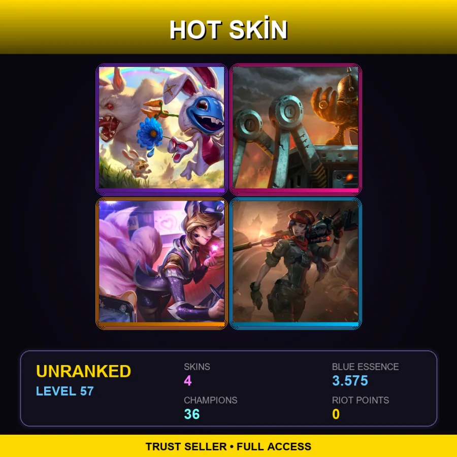 EUNE | Cottontail Fizz | Baron Von Veigar | Popstar Ahri | Resistance Caitlyn | 4 Skin | 36 Champ | Lv57