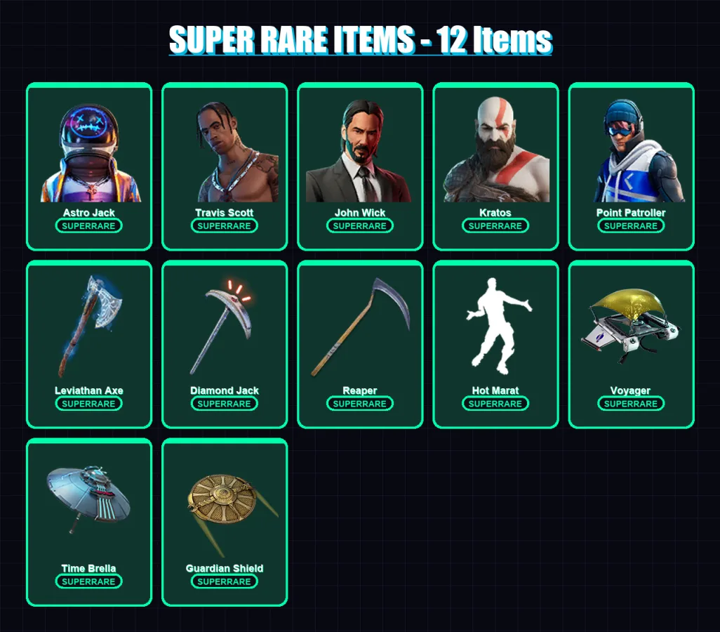 [PS4/PS5/XBOX/PC] | Astro Jack | Travis Scott | John Wick | Kratos | Point Patroller | 174 skin | 117 pickaxe | 123 emote | 116 glider | Lv1530