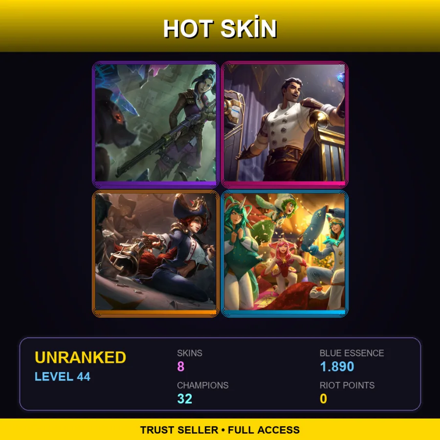 LAS | Lv44 | Unranked | 8 Skin | 32 Champ — LoL account
