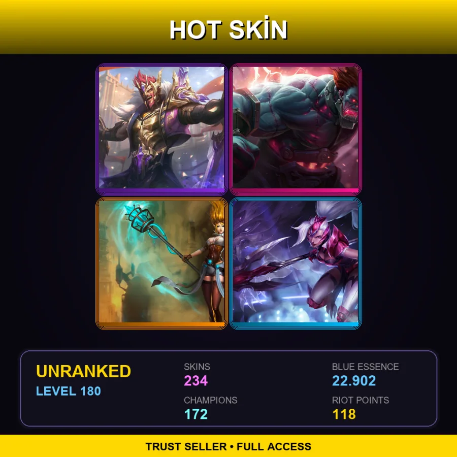 TW | Lv180 | Unranked | 234 Skin | 172 Champ — LoL account