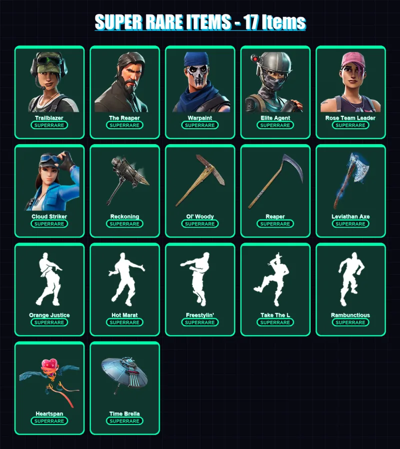 [PC/XBOX/PSN] | Trailblazer | The Reaper | Warpaint | Elite Agent | Rose Team Leader | 70 skin | 91 pickaxe | 95 emote | 86 glider | Lv1009