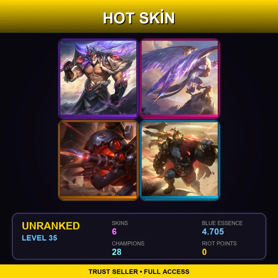 EUW | Lv35 | Unranked | 6 Skin | 28 Champ — LoL account