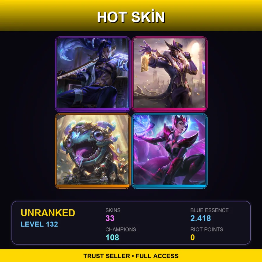 EUNE | Lv132 | Unranked | 33 Skin | 108 Champ — LoL account