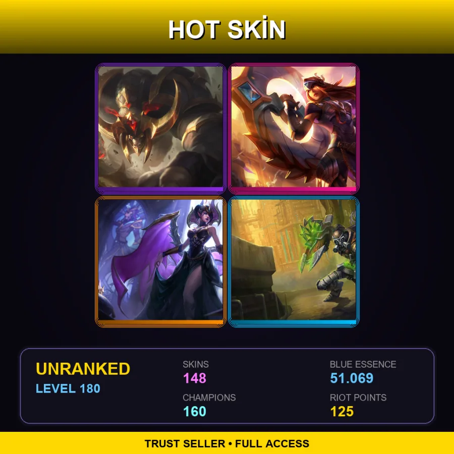 VN | Lv180 | Unranked | 148 Skin | 160 Champ