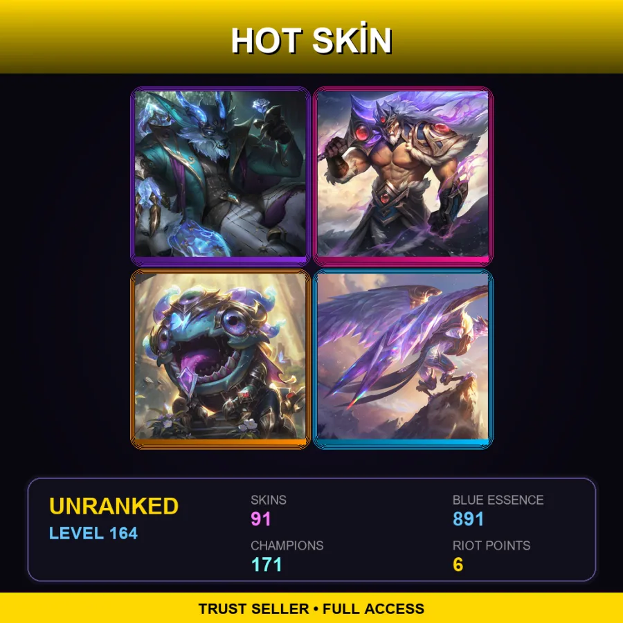 SG | Lv164 | Unranked | 91 Skin | 171 Champ — LoL account