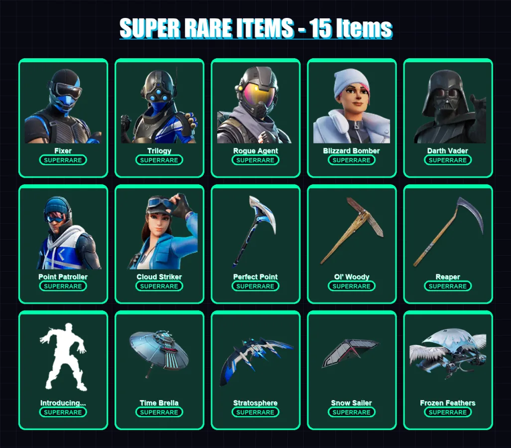 [PS4/PS5/PC] | Fixer | Trilogy | Rogue Agent | Blizzard Bomber | Darth Vader | 371 skin | 373 pickaxe | 264 emote | 217 glider | Lv3253