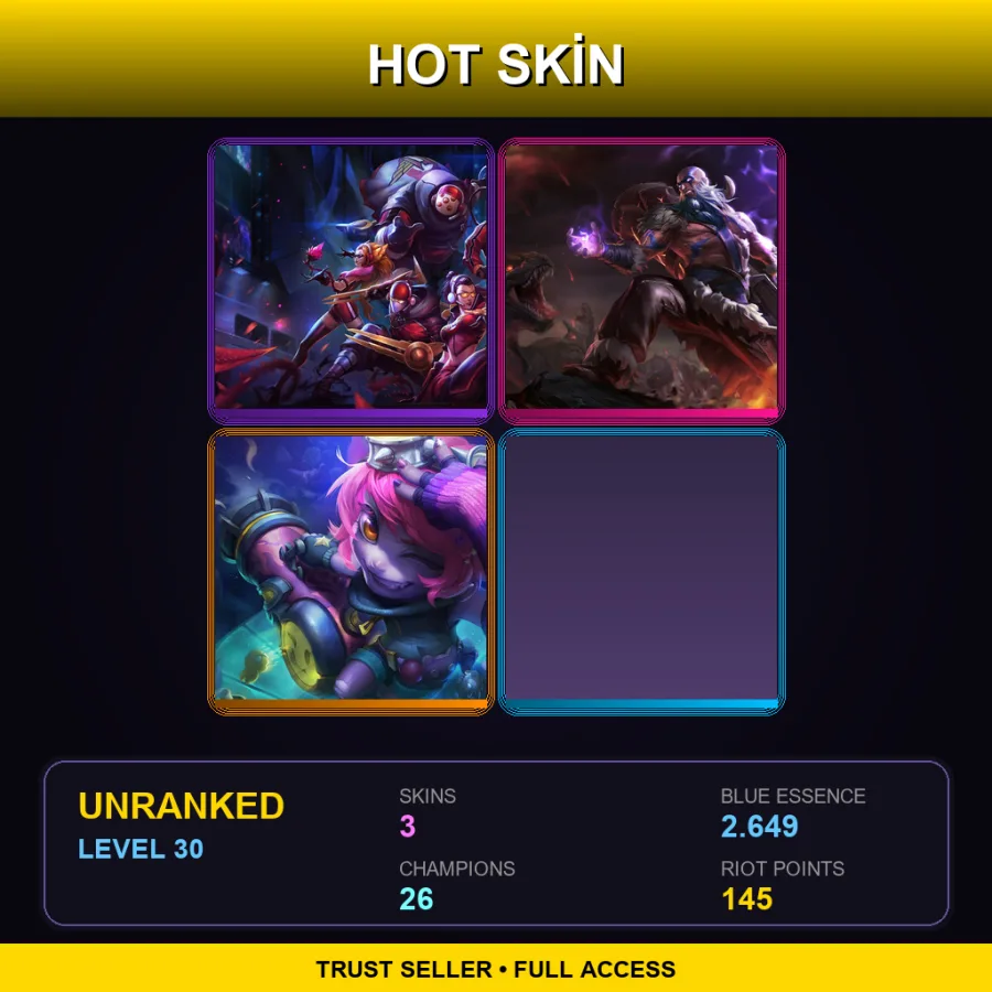 RU | SKT T1 Jax | Tribal Ryze | Riot Girl Tristana | 3 Skin | 26 Champ | Lv30