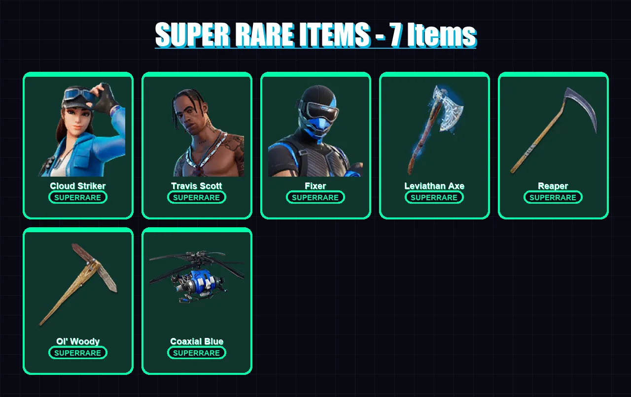 [PC/PSN] | Cloud Striker | Travis Scott | Fixer | Midas Rex | Predator | 148 skin | 146 pickaxe | 216 emote | 101 glider | Lv2433