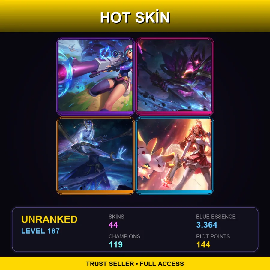 LAN | Lv187 | Unranked | 44 Skin | 119 Champ — LoL account