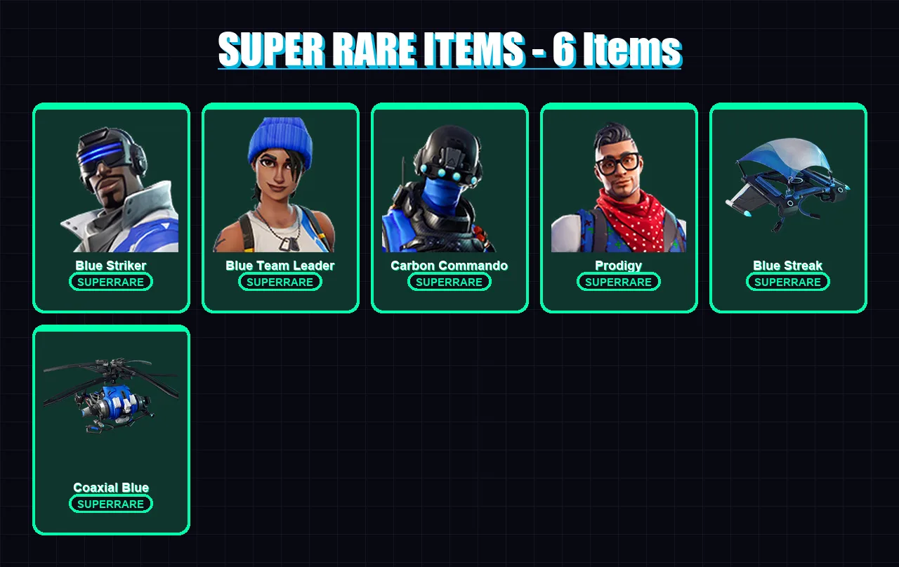 [PC/XBOX] | Blue Striker | Blue Team Leader | Carbon Commando | Prodigy | Sled Ready Guff | 5 skin | 7 pickaxe | 4 emote | 8 glider | Lv68