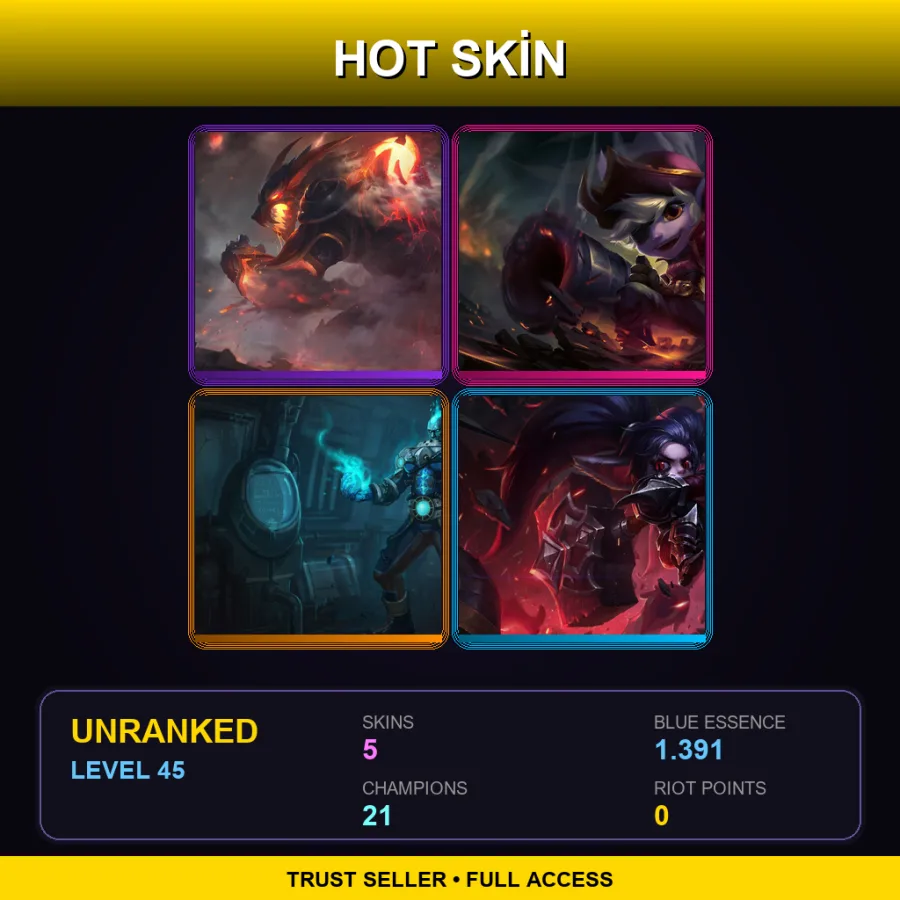 EUNE | Lv45 | Unranked | 5 Skin | 21 Champ