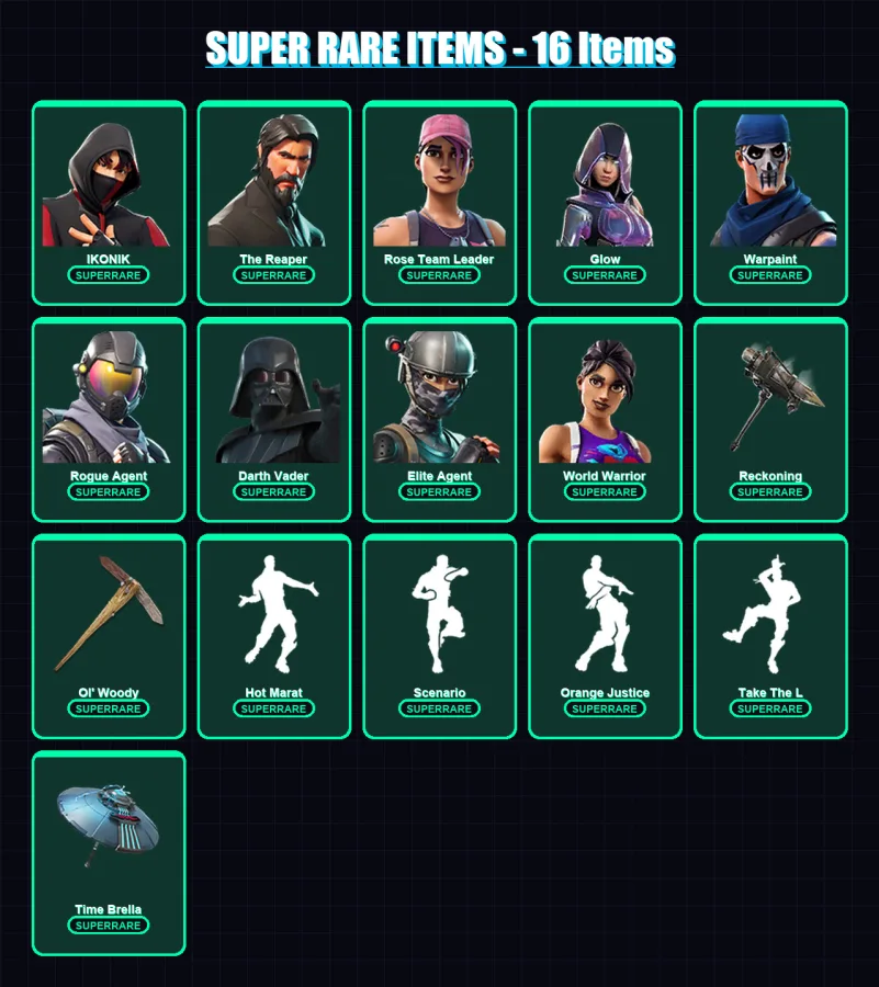 [PC] | IKONIK | The Reaper | Rose Team Leader | Glow | Warpaint | 142 skin | 173 pickaxe | 154 emote | 167 glider | Lv2455