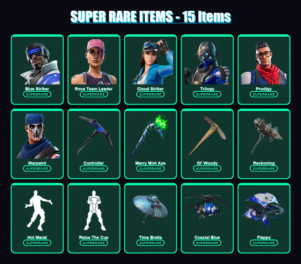 [PS4/PS5/PC] | Blue Striker | Rose Team Leader | Cloud Striker | Trilogy | Prodigy | 54 skin | 85 pickaxe | 84 emote | 95 glider | Lv1370 — Game account