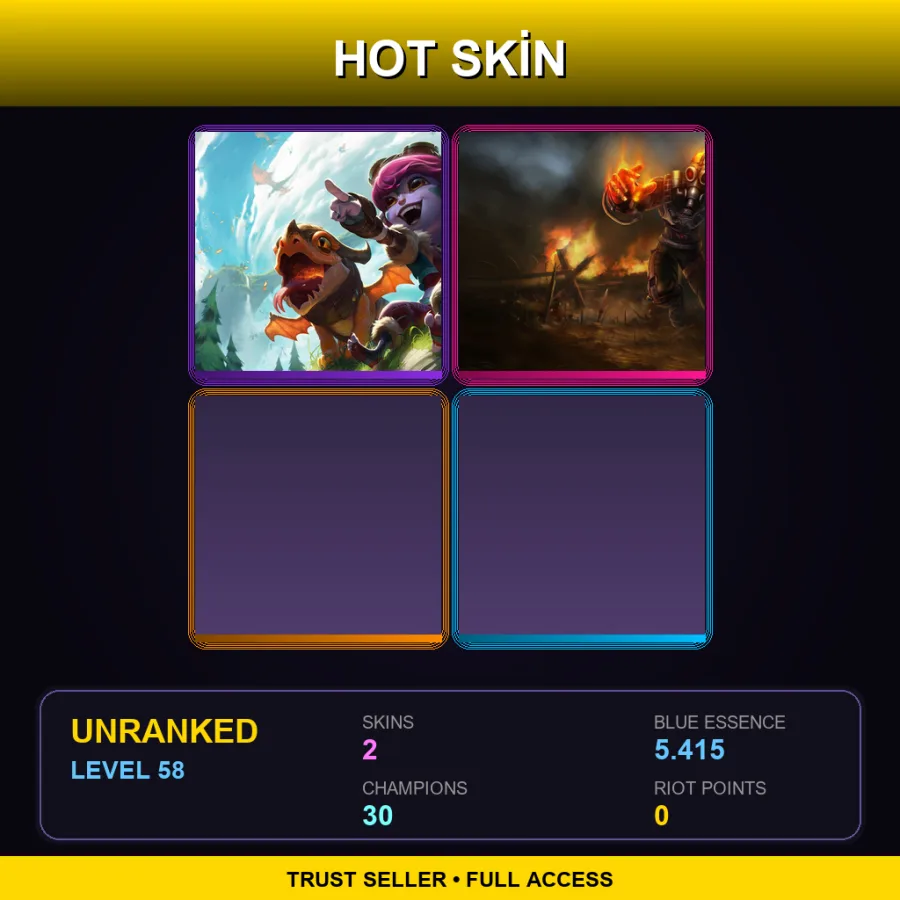 LAN | Lv58 | Unranked | 2 Skin | 30 Champ — LoL account