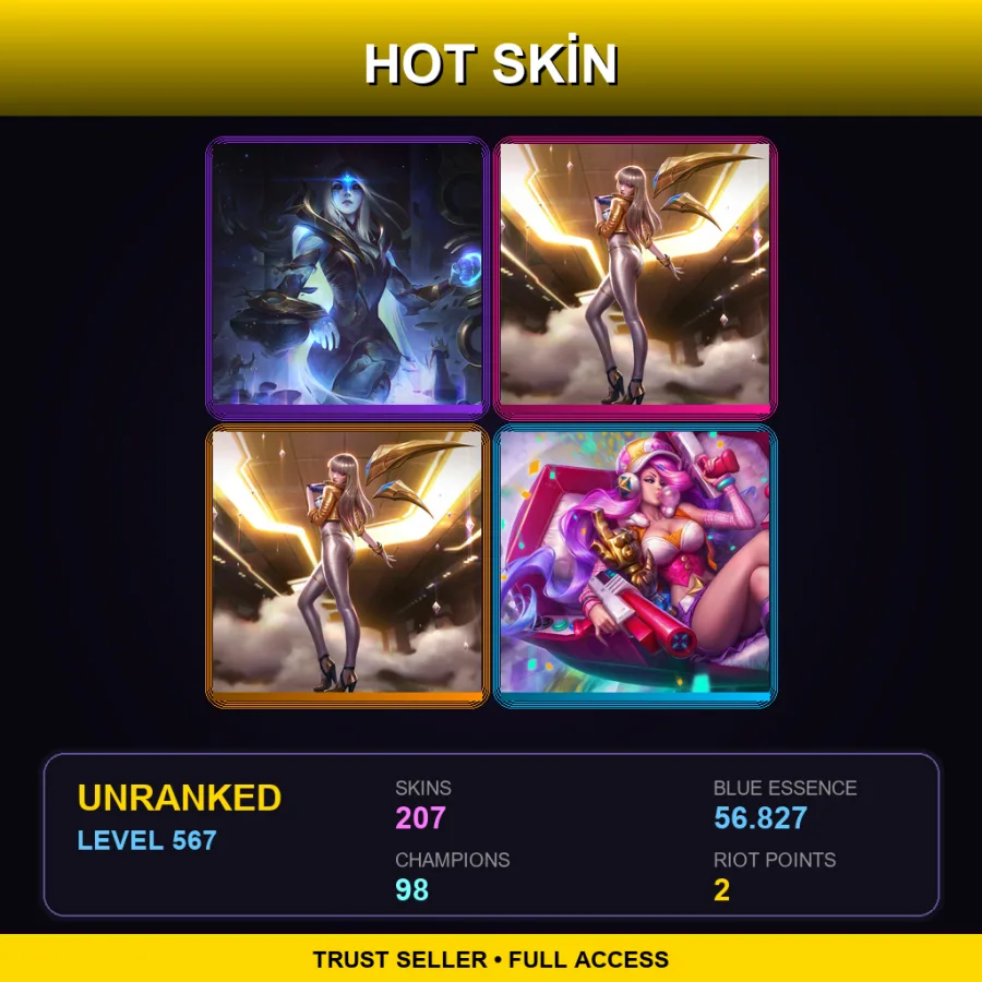 LAS | Lv567 | Unranked | 207 Skin | 98 Champ — LoL account