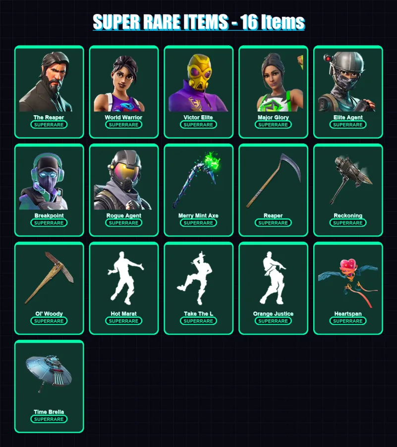 [PC] | The Reaper | World Warrior | Victor Elite | Major Glory | Elite Agent | 214 skin | 190 pickaxe | 193 emote | 165 glider | Lv2464