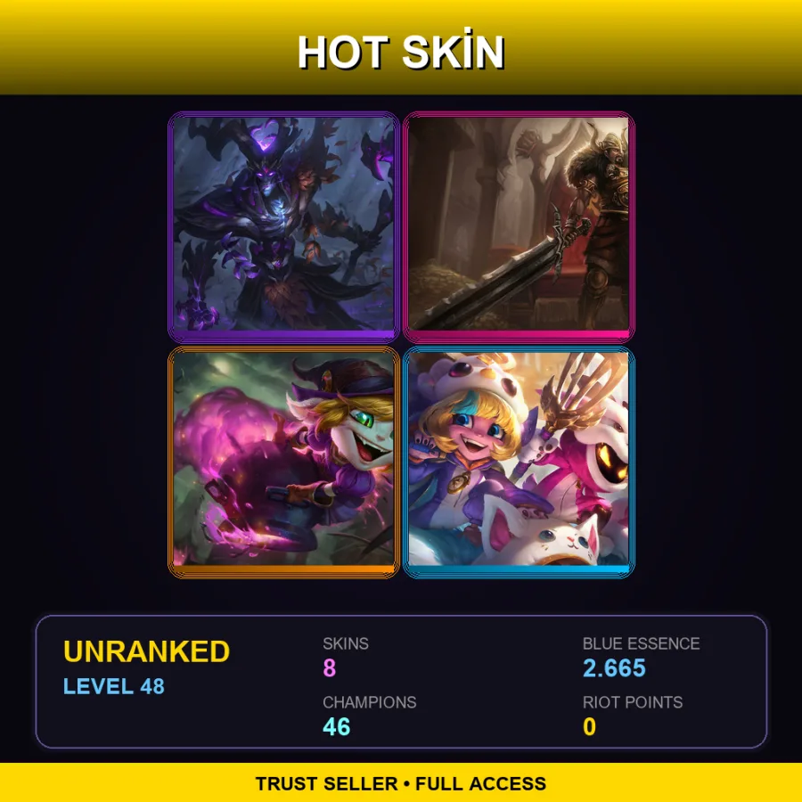 ME | Lv48 | Unranked | 8 Skin | 46 Champ — LoL account