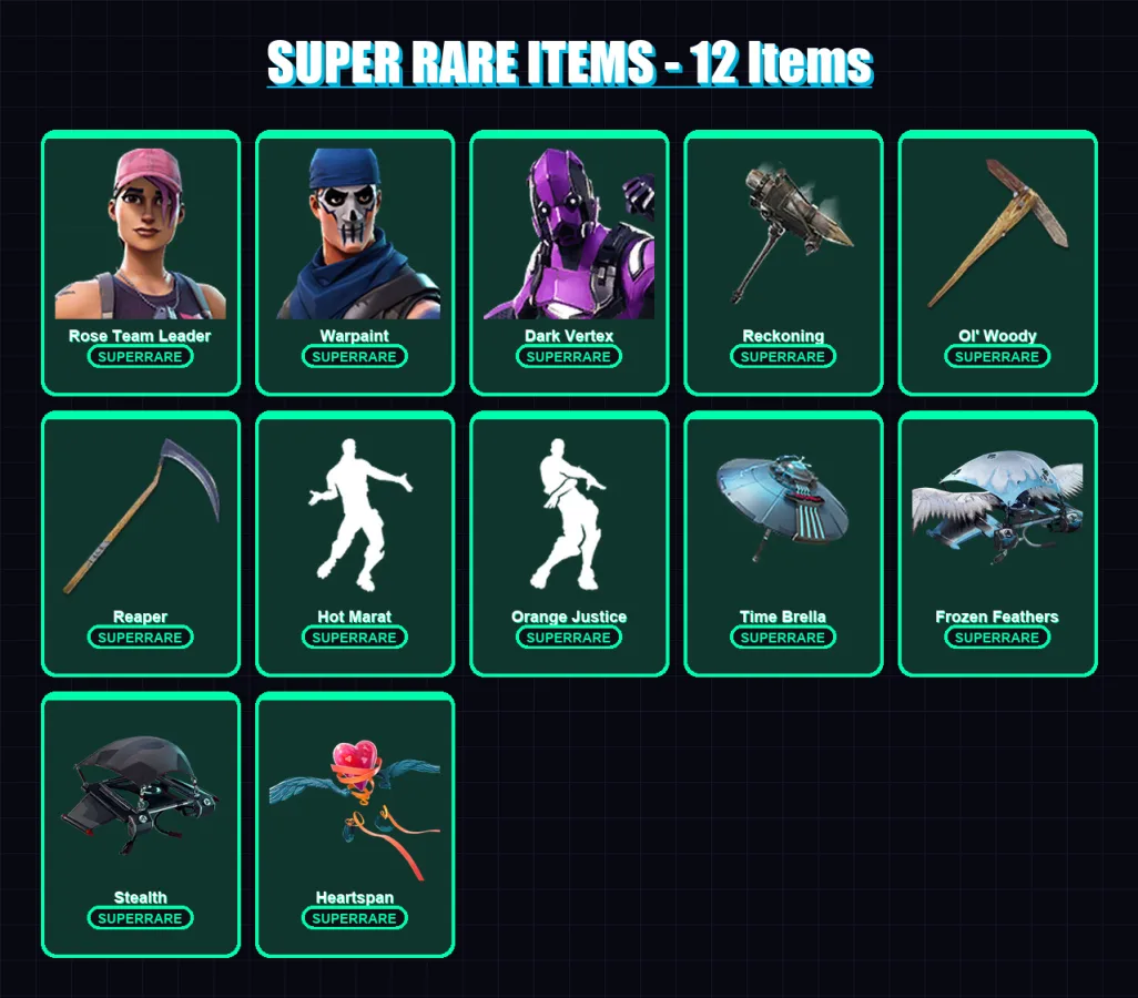 [PC/PSN] | Rose Team Leader | Warpaint | Dark Vertex | Rox | Hybrid | 357 skin | 343 pickaxe | 261 emote | 252 glider | Lv4060