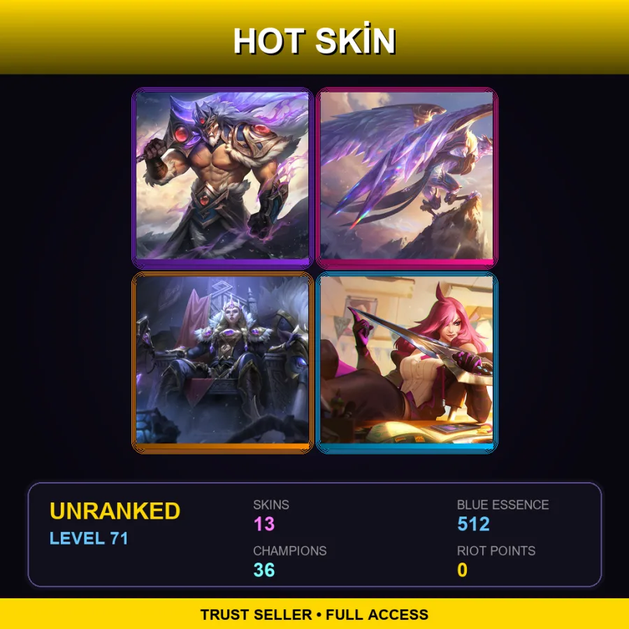 LAS | Lv71 | Unranked | 13 Skin | 36 Champ — LoL account