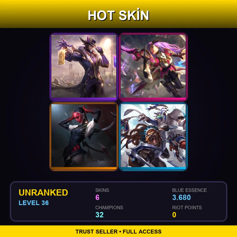 EUW | Lv36 | Unranked | 6 Skin | 32 Champ — LoL account