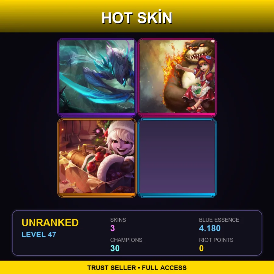 EUW | Lv47 | Unranked | 3 Skin | 30 Champ