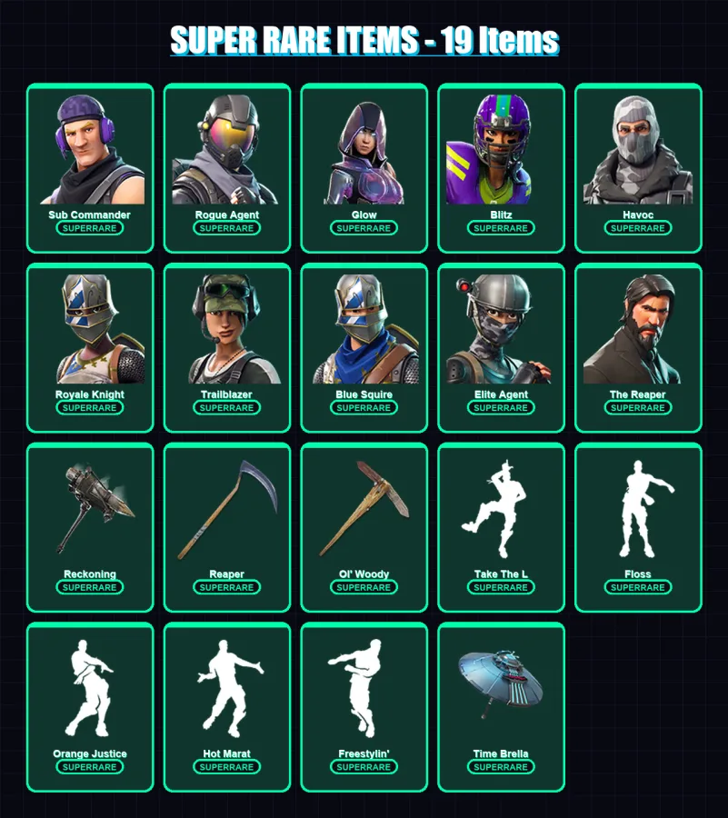 [PS4/PS5/PC] | Sub Commander | Rogue Agent | Glow | Blitz | Havoc | 106 skin | 103 pickaxe | 97 emote | 101 glider | Lv1496 — Fortnite account