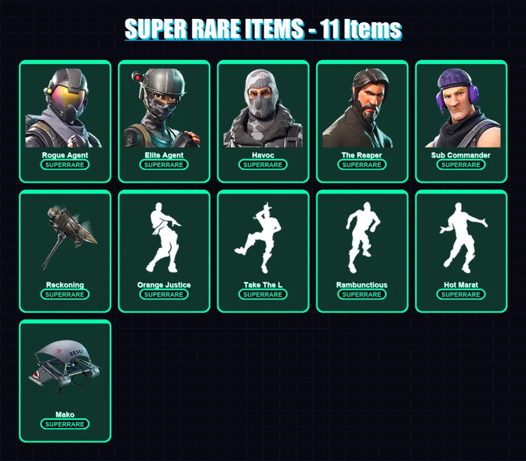 [PC/XBOX] | Rogue Agent | Elite Agent | Havoc | The Reaper | Sub Commander | 28 skin | 33 pickaxe | 53 emote | 46 glider | Lv719