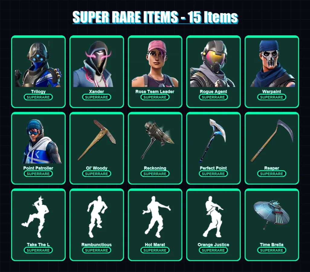 [PS4/PS5/PC] | Trilogy | Xander | Rose Team Leader | Rogue Agent | Warpaint | 103 skin | 94 pickaxe | 129 emote | 94 glider | Lv1665