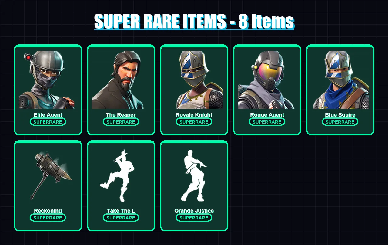 [PS4/PS5/XBOX/PC] | Elite Agent | The Reaper | Royale Knight | Rogue Agent | Blue Squire | 52 skin | 47 pickaxe | 44 emote | 55 glider | Lv716